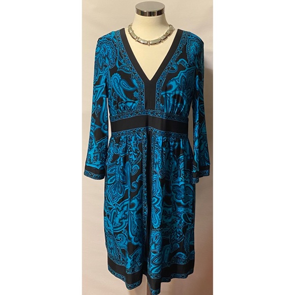 INC Petite Large Paisley Tourqoise and Black Dress - Picture 5 of 12